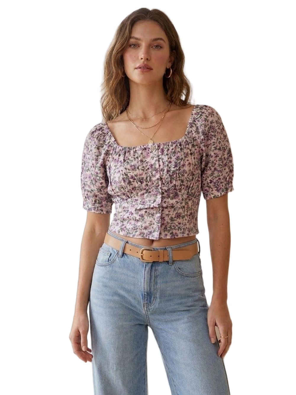 Color Block Pink Purple Green Floral Smocked Top Small
